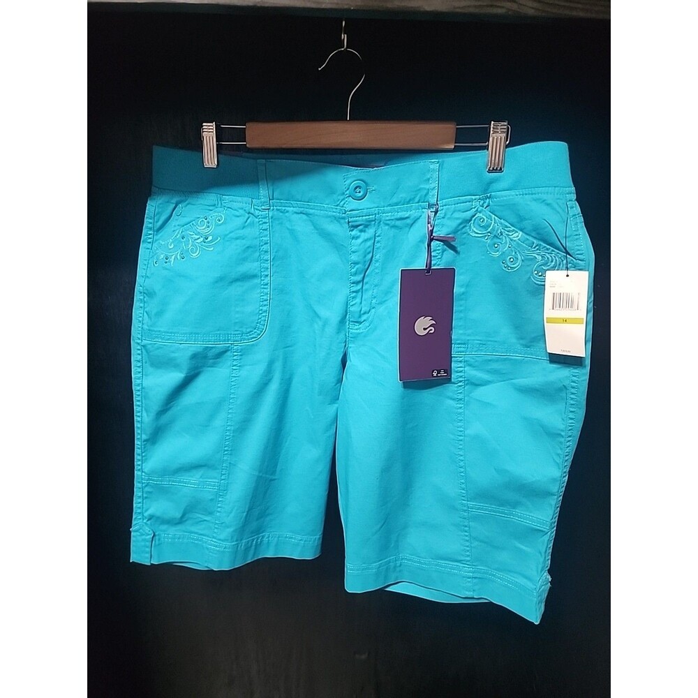 Gloria Vanderbilt Women's Turquoise Casual Shorts Elastic Waistband 11" Inseam